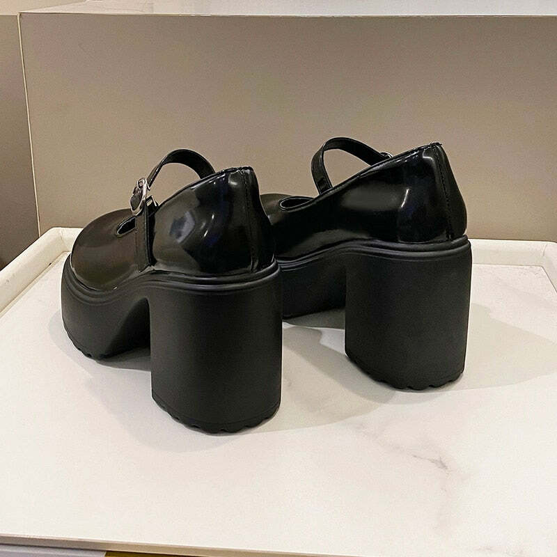 Chunky Heel Mary Janes Platform Shoes Black - Y2K Grunge, 90s Fashion, Retro Goth, Y2K Party Outfits