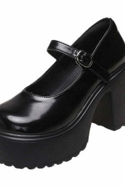 Chunky Heel Mary Janes Platform Shoes Black - Y2K Grunge, 90s Fashion, Retro Goth, Y2K Party Outfits