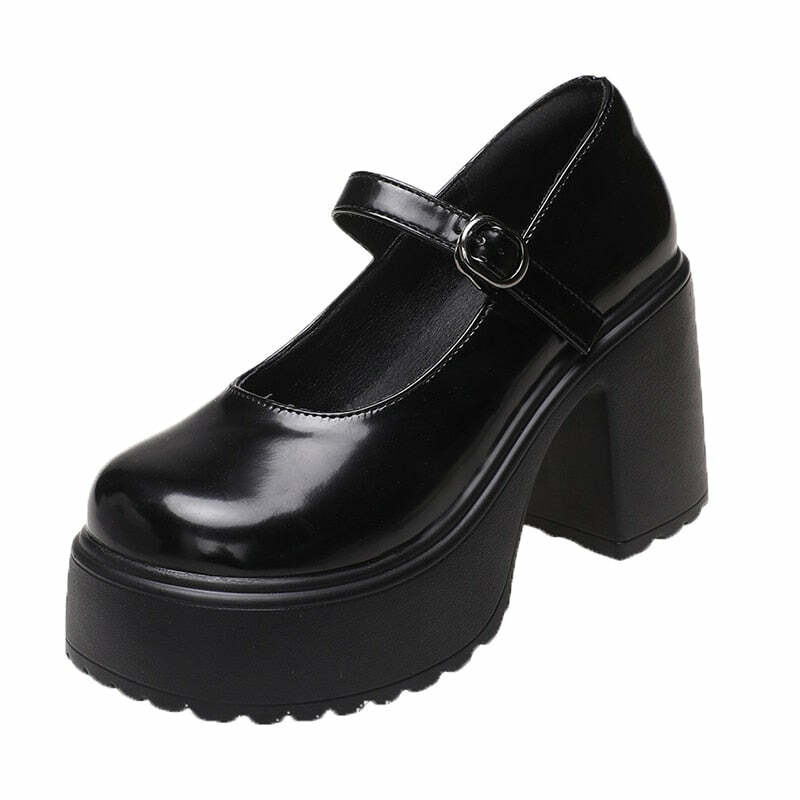 Chunky Heel Mary Janes Platform Shoes Black - Y2K Grunge, 90s Fashion, Retro Goth, Y2K Party Outfits