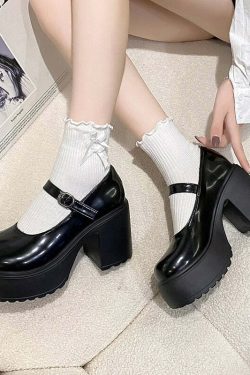 Chunky Heel Mary Janes Platform Shoes Black - Y2K Grunge, 90s Fashion, Retro Goth, Y2K Party Outfits