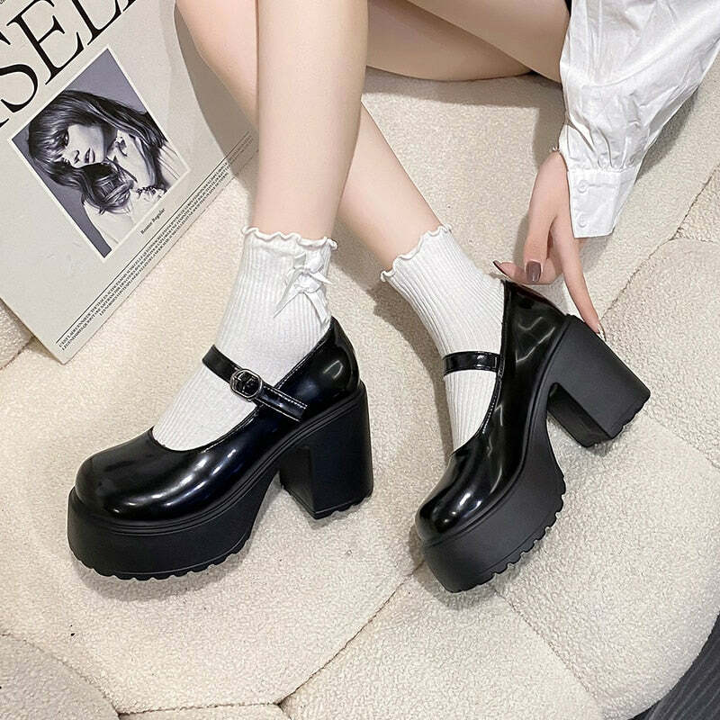 Chunky Heel Mary Janes Platform Shoes Black - Y2K Grunge, 90s Fashion, Retro Goth, Y2K Party Outfits
