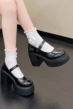 Chunky Heel Mary Janes Platform Shoes Black - Y2K Grunge, 90s Fashion, Retro Goth, Y2K Party Outfits
