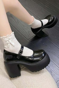 Chunky Heel Mary Janes Platform Shoes Black - Y2K Grunge, 90s Fashion, Retro Goth, Y2K Party Outfits