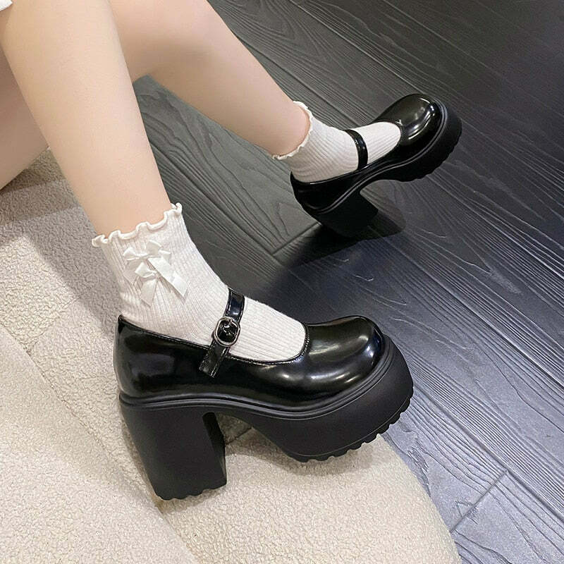 Chunky Heel Mary Janes Platform Shoes Black - Y2K Grunge, 90s Fashion, Retro Goth, Y2K Party Outfits