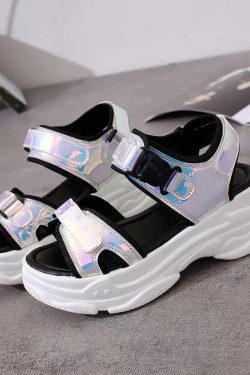 ?Chunky Holographic Sandals? - Perfect for Y2K Summer, 90s Fashion, Grunge, and Retro Party Outfits