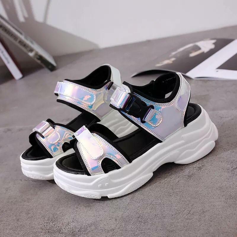 ?Chunky Holographic Sandals? - Perfect for Y2K Summer, 90s Fashion, Grunge, and Retro Party Outfits