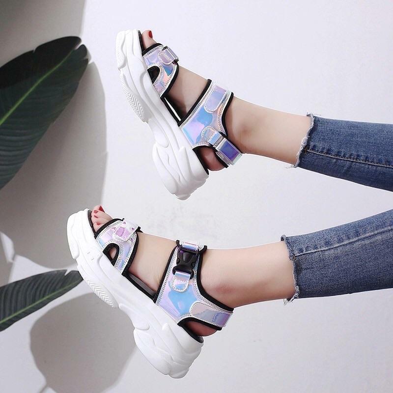 ?Chunky Holographic Sandals? - Perfect for Y2K Summer, 90s Fashion, Grunge, and Retro Party Outfits