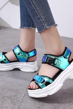 ?Chunky Holographic Sandals? - Perfect for Y2K Summer, 90s Fashion, Grunge, and Retro Party Outfits