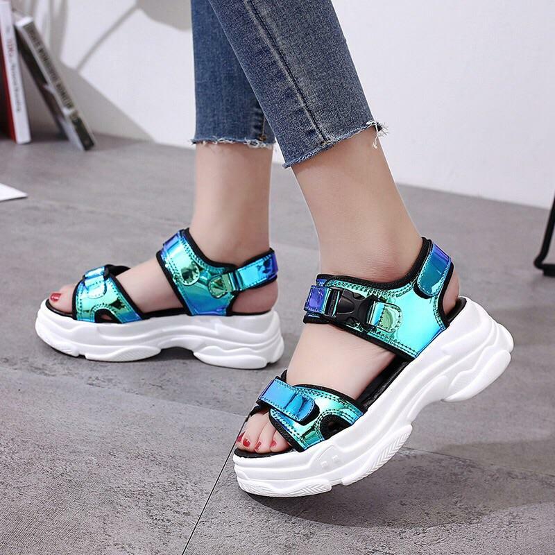 ?Chunky Holographic Sandals? - Perfect for Y2K Summer, 90s Fashion, Grunge, and Retro Party Outfits