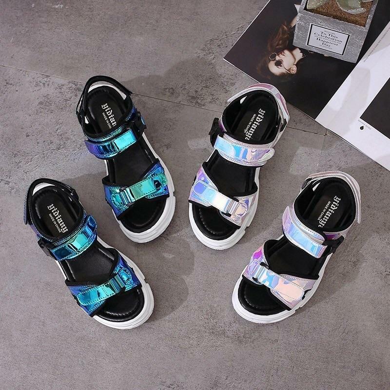 ?Chunky Holographic Sandals? - Perfect for Y2K Summer, 90s Fashion, Grunge, and Retro Party Outfits