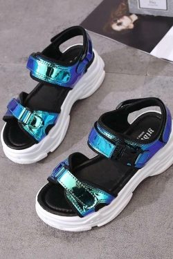?Chunky Holographic Sandals? - Perfect for Y2K Summer, 90s Fashion, Grunge, and Retro Party Outfits