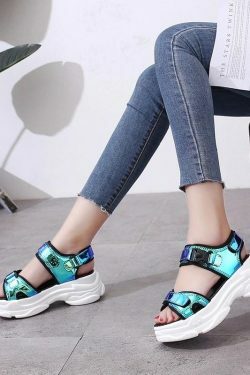 ?Chunky Holographic Sandals? - Perfect for Y2K Summer, 90s Fashion, Grunge, and Retro Party Outfits