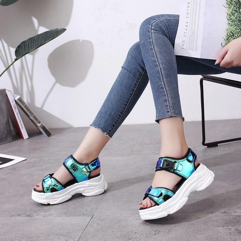 ?Chunky Holographic Sandals? - Perfect for Y2K Summer, 90s Fashion, Grunge, and Retro Party Outfits