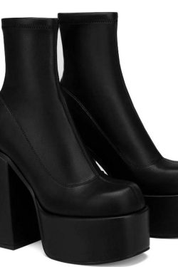 Chunky Square Heeled Boots - Y2K Grunge, 90s Retro, Pastel Goth, Summer & Party Outfits