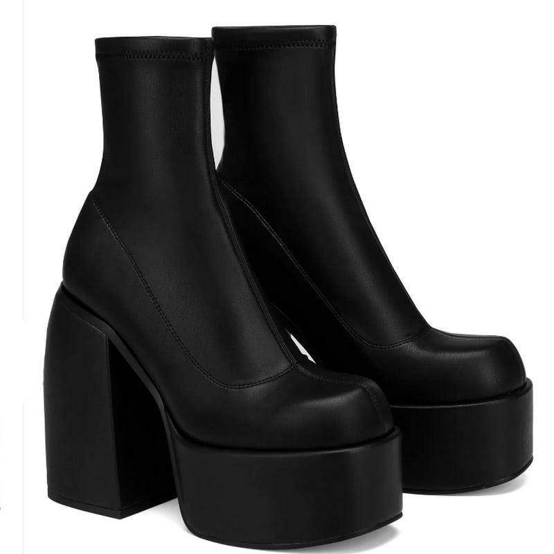 Chunky Square Heeled Boots - Y2K Grunge, 90s Retro, Pastel Goth, Summer & Party Outfits