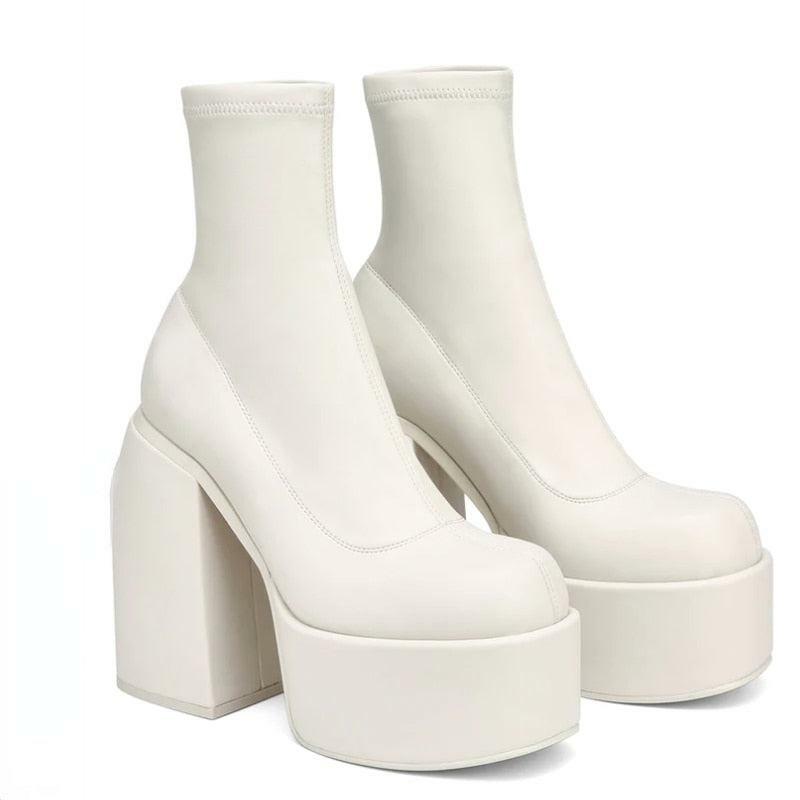 Chunky Square Heeled Boots - Y2K Grunge, 90s Retro, Pastel Goth, Summer & Party Outfits