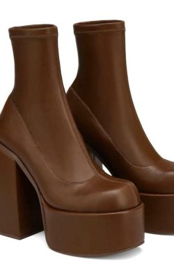 Chunky Square Heeled Boots - Y2K Grunge, 90s Retro, Pastel Goth, Summer & Party Outfits