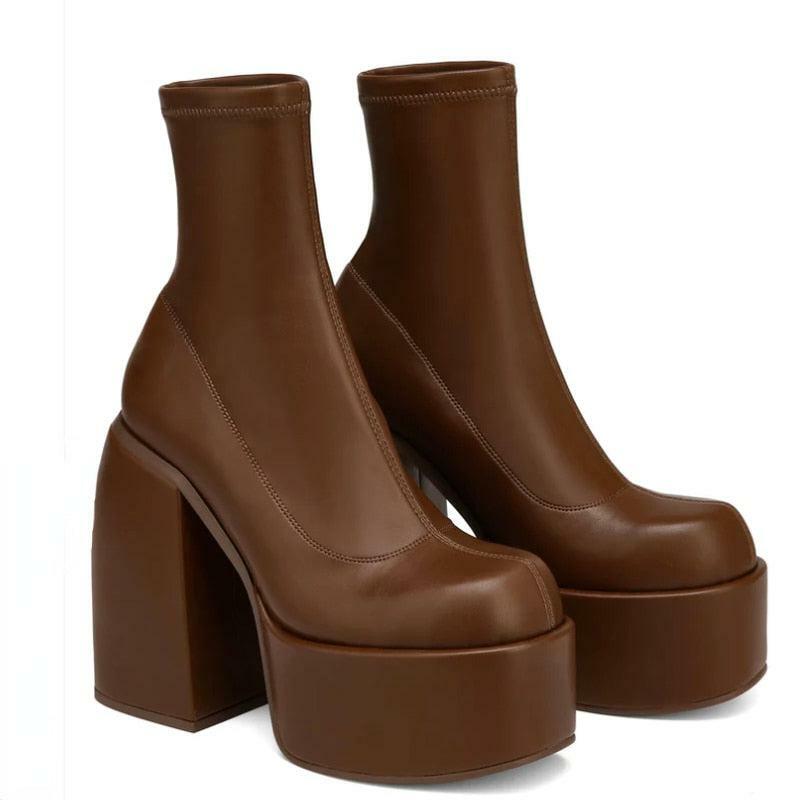 Chunky Square Heeled Boots - Y2K Grunge, 90s Retro, Pastel Goth, Summer & Party Outfits