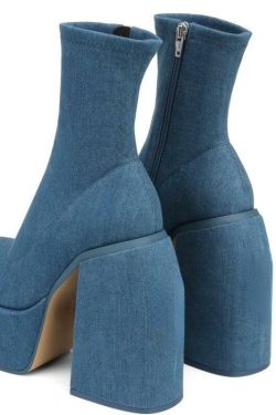 Chunky Square Heeled Boots - Y2K Grunge, 90s Retro, Pastel Goth, Summer & Party Outfits