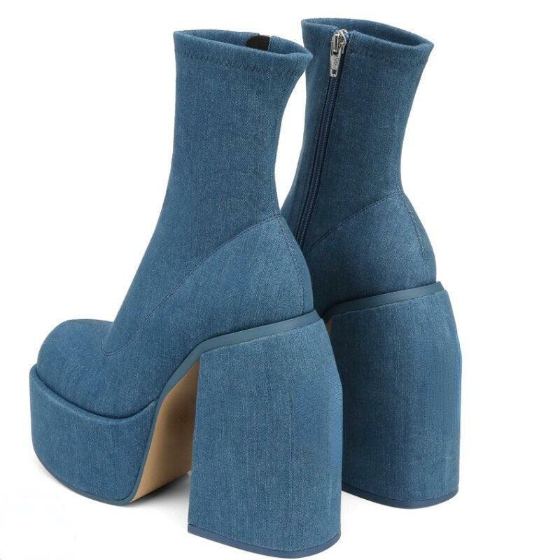 Chunky Square Heeled Boots - Y2K Grunge, 90s Retro, Pastel Goth, Summer & Party Outfits
