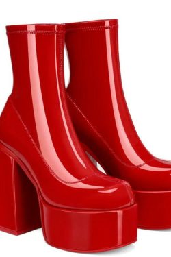 Chunky Square Heeled Boots - Y2K Grunge, 90s Retro, Pastel Goth, Summer & Party Outfits