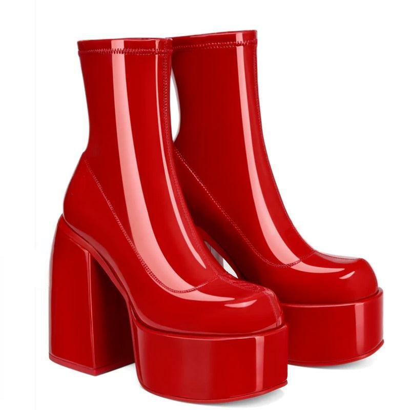 Chunky Square Heeled Boots - Y2K Grunge, 90s Retro, Pastel Goth, Summer & Party Outfits
