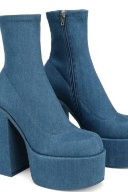 Chunky Square Heeled Boots - Y2K Grunge, 90s Retro, Pastel Goth, Summer & Party Outfits