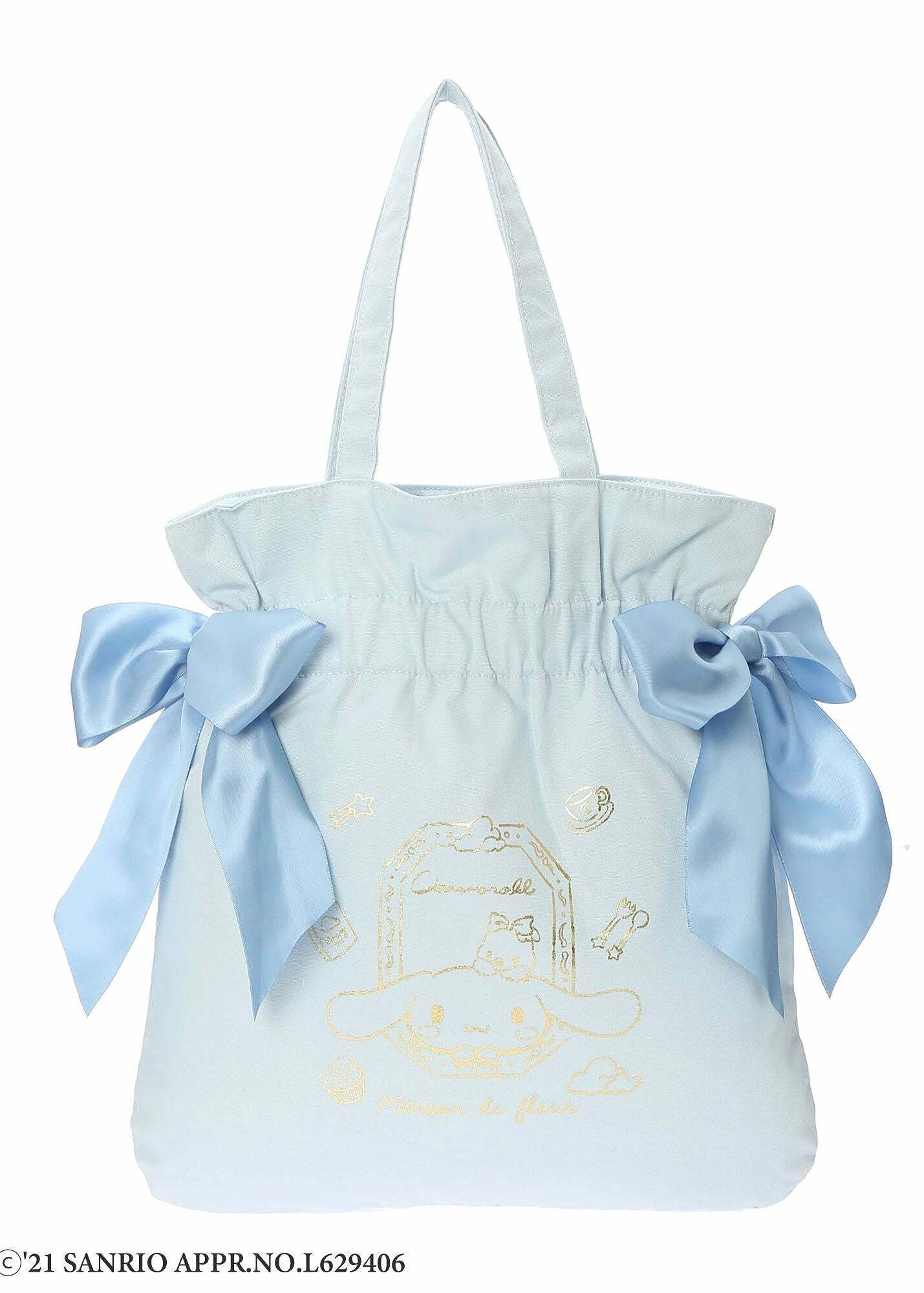 Cinnamoroll x Maison de FLEUR Y2K Ribbon Tote Bag - Gingham Inner, Retro 90s Grunge Fashion