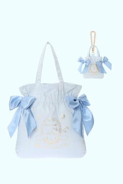 Cinnamoroll x Maison de FLEUR Y2K Ribbon Tote Bag - Gingham Inner, Retro 90s Grunge Fashion