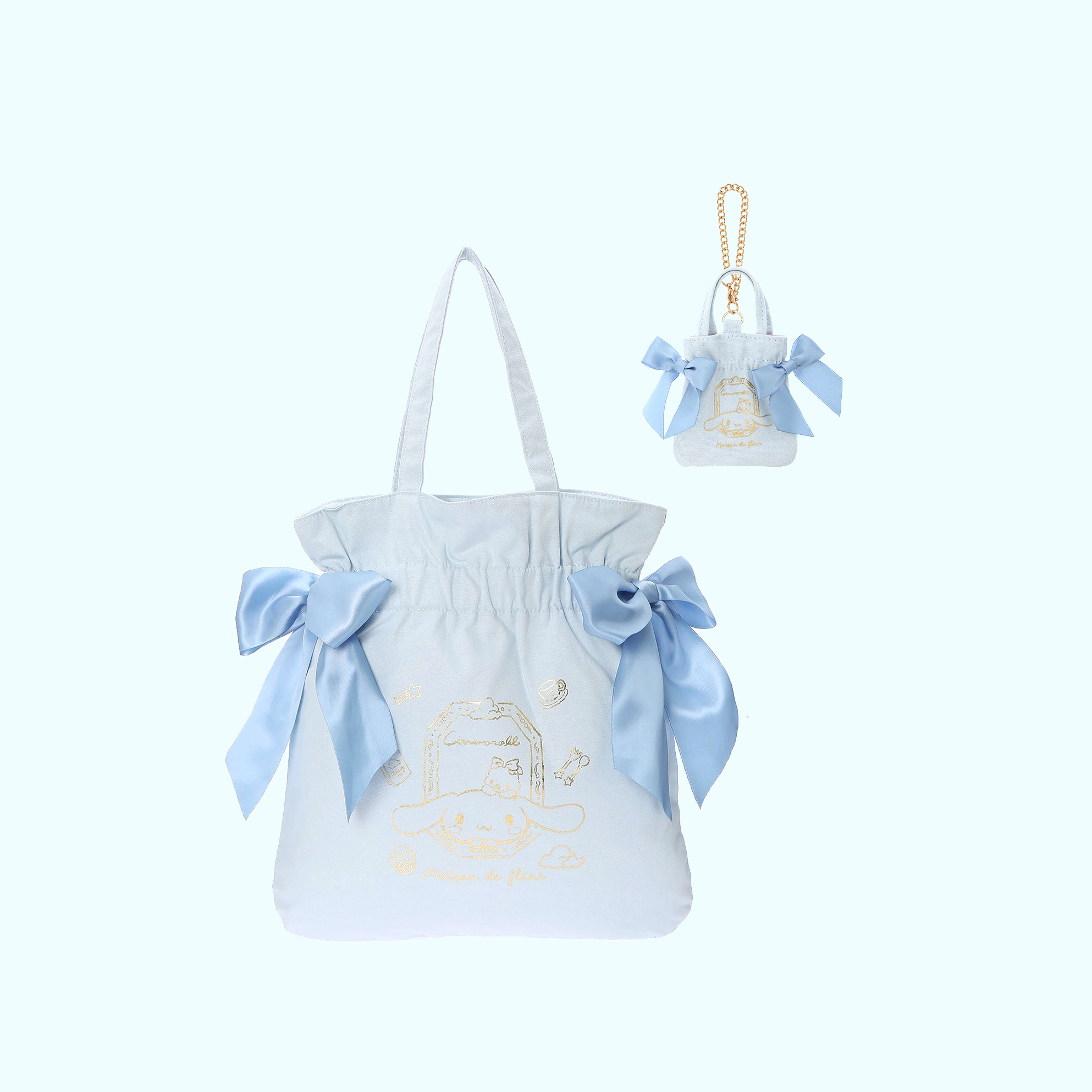 Cinnamoroll x Maison de FLEUR Y2K Ribbon Tote Bag - Gingham Inner, Retro 90s Grunge Fashion