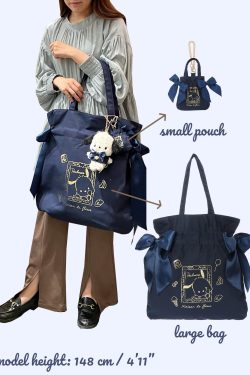 Cinnamoroll x Maison de FLEUR Y2K Ribbon Tote Bag - Gingham Inner, Retro 90s Grunge Fashion