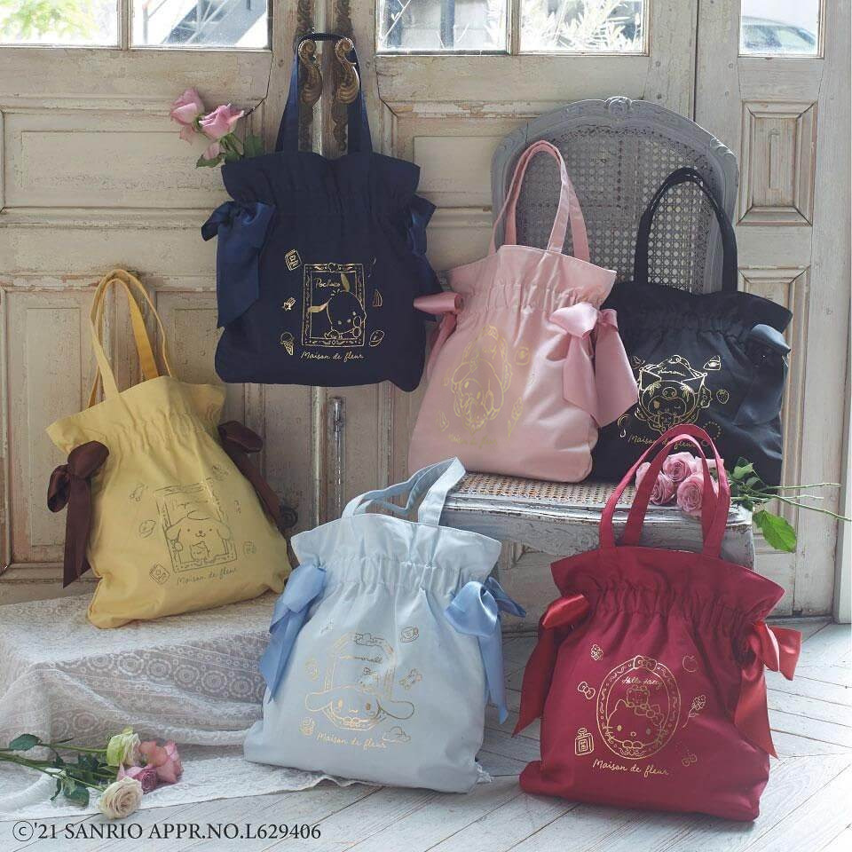 Cinnamoroll x Maison de FLEUR Y2K Ribbon Tote Bag - Gingham Inner, Retro 90s Grunge Fashion