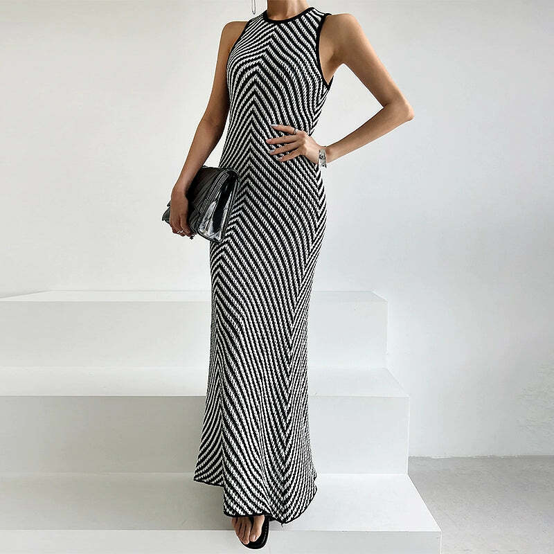 Cirilla Knit Maxi Dress - Y2K Summer Grunge Outfit, 90s Fashion, Retro Style, Pastel Goth