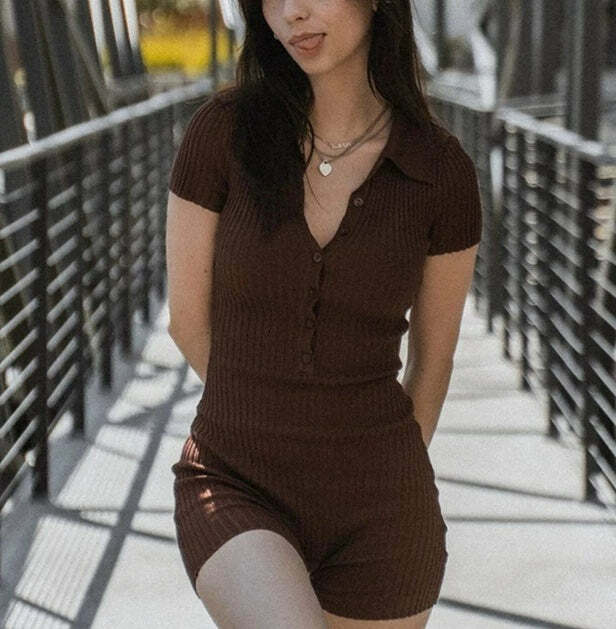 Cirilla Short Sleeve Romper - Y2K Summer Outfit, 90s Fashion, Grunge, Retro Style, Y2K Club Look