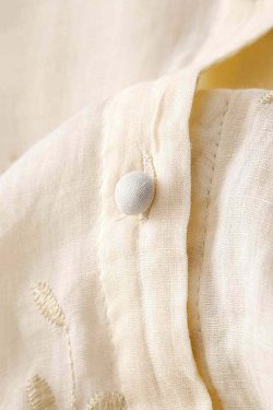 Classy Beige Embroidered Button Patchwork Cotton Shirt - Y2K Summer, 90s Fashion, Grunge Outfits