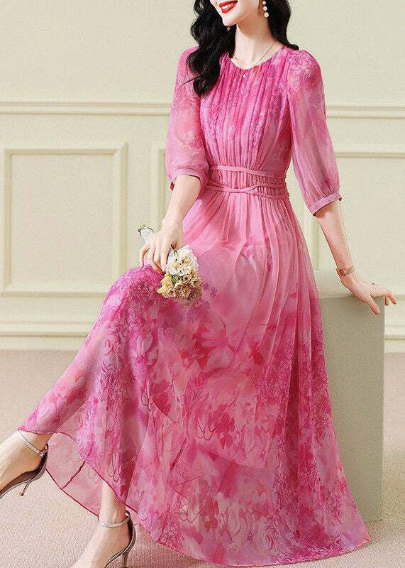 Classy Pink Print Chiffon Maxi Dress - Y2K Summer, 90s Fashion, Grunge, Retro Style