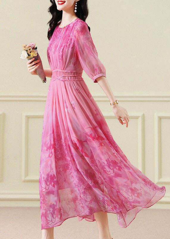 Classy Pink Print Chiffon Maxi Dress - Y2K Summer, 90s Fashion, Grunge, Retro Style