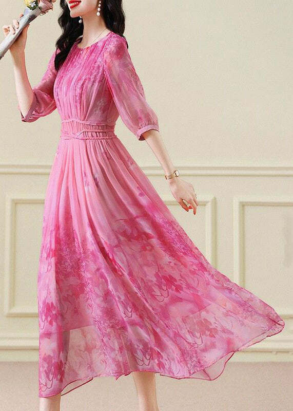 Classy Pink Print Chiffon Maxi Dress - Y2K Summer, 90s Fashion, Grunge, Retro Style