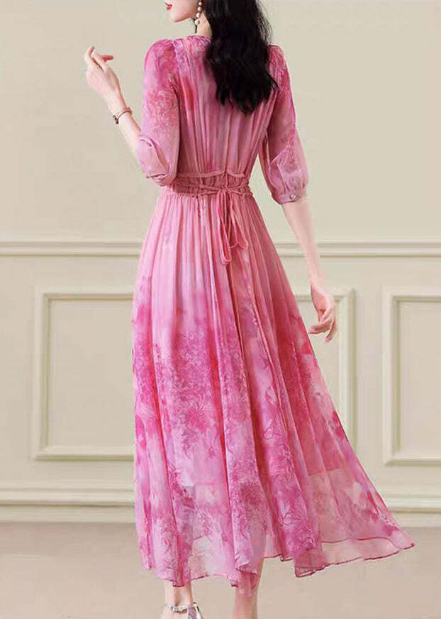 Classy Pink Print Chiffon Maxi Dress - Y2K Summer, 90s Fashion, Grunge, Retro Style