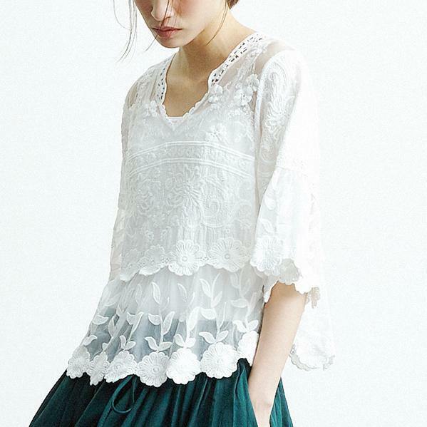 Classy Y2K White V-Neck Cotton Tunic Top - Perfect for Summer, 90s Fashion, and Grunge Outfits