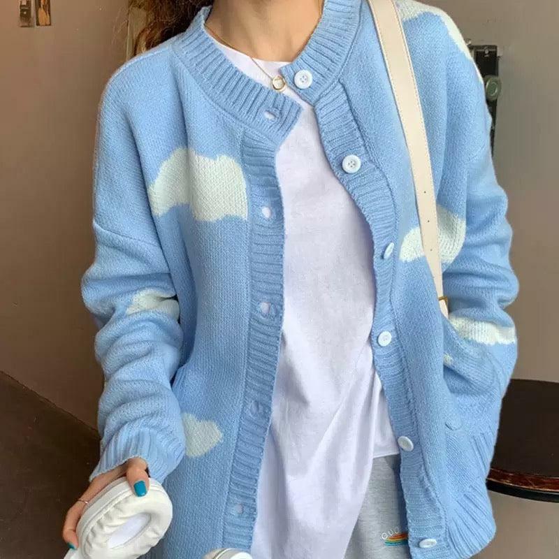 Cloudy Blue Cardigan - Y2K Summer Grunge, 90s Retro, Pastel Goth, Y2K Party & Club Outfits