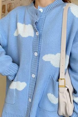 Cloudy Blue Cardigan - Y2K Summer Grunge, 90s Retro, Pastel Goth, Y2K Party & Club Outfits