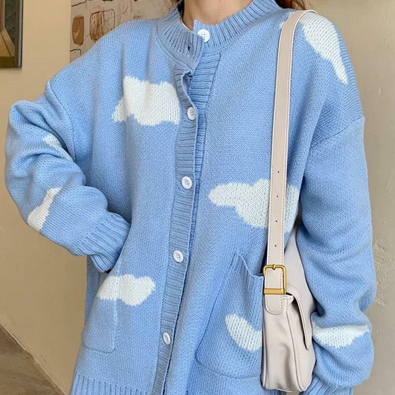 Cloudy Blue Cardigan - Y2K Summer Grunge, 90s Retro, Pastel Goth, Y2K Party & Club Outfits