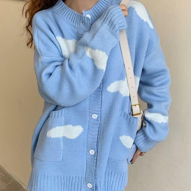 Cloudy Blue Cardigan - Y2K Summer Grunge, 90s Retro, Pastel Goth, Y2K Party & Club Outfits