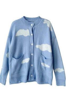 Cloudy Blue Cardigan - Y2K Summer Grunge, 90s Retro, Pastel Goth, Y2K Party & Club Outfits