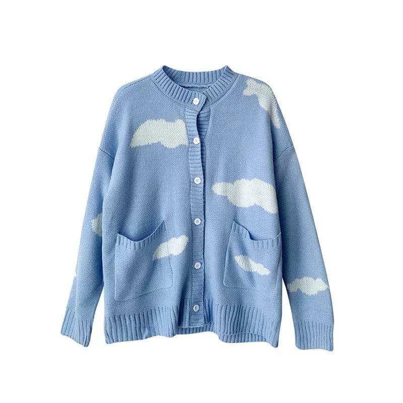 Cloudy Blue Cardigan - Y2K Summer Grunge, 90s Retro, Pastel Goth, Y2K Party & Club Outfits