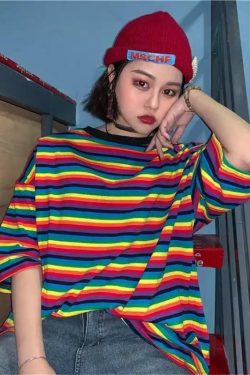 Colorful Striped T-Shirt - Y2K Summer, 90s Fashion, Grunge, Retro, Pastel Goth, Y2K Club