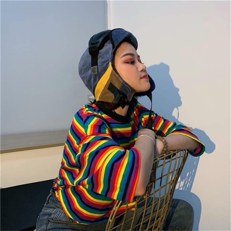 Colorful Striped T-Shirt - Y2K Summer, 90s Fashion, Grunge, Retro, Pastel Goth, Y2K Club