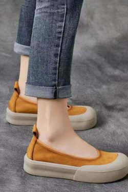 Comfy Yellow Cowhide Leather Flat Shoes - Y2K Summer, 90s Fashion, Grunge, Retro Style