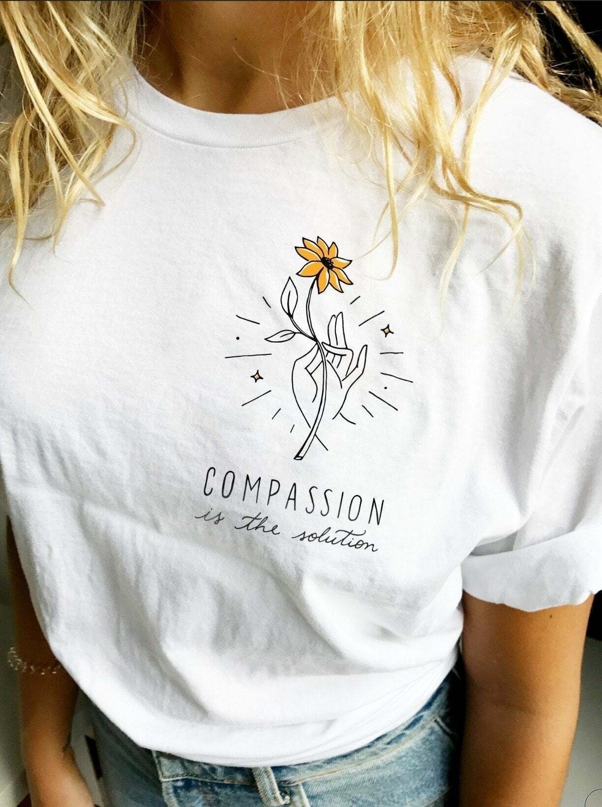 Compassion Is The Solution' T-Shirt - Y2K Summer, 90s Grunge, Retro, Pastel Goth, Hip Hop Fashion